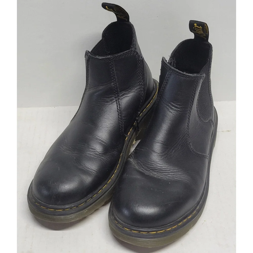 Dr. Martens 2976 Y Black Leather Chelsea Boots Side Zip Mens 5 Womens 6 EU‎ 37